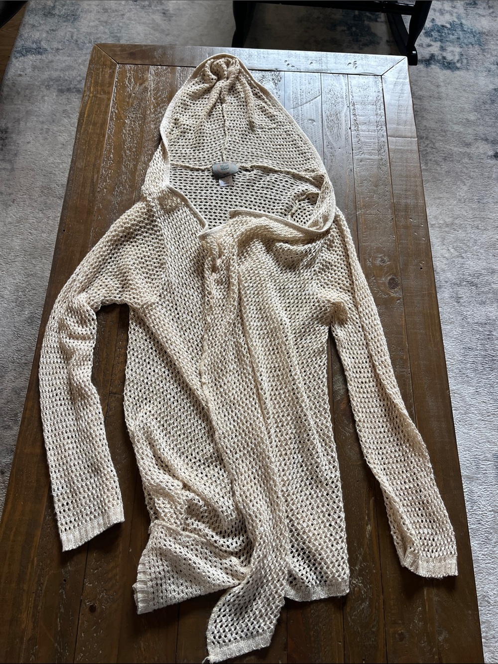 Lightweight Cream Open-Weave Hooded cover up size large by sweet and sinful